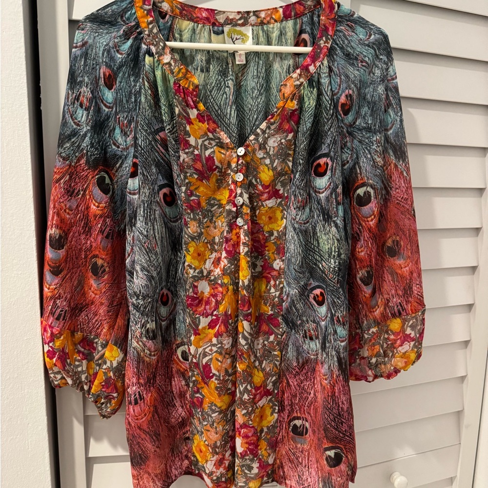 Fig and Flower Red Gray Graphic Tunic
